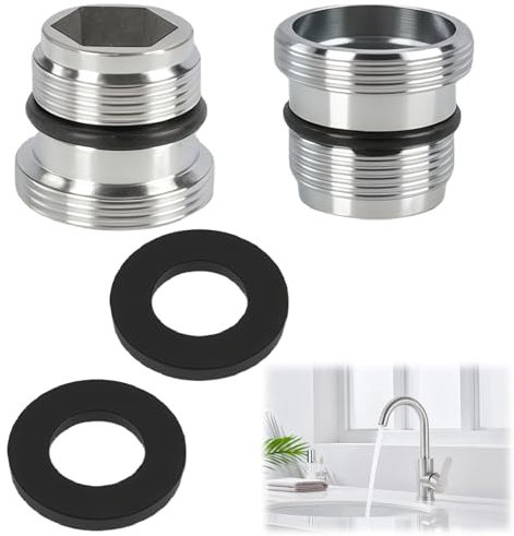 2 piezas Adaptador de Grifo Convertidor M18.5 a M22 - Compatible con, GROHE, Neoperl TJ, Filtros BRITA - Adaptador de Grifo en Latón Cromado para Mezcladores de Cocina y Baño