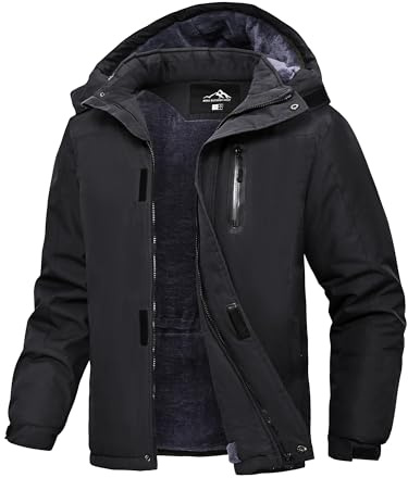 Peakwell Herren Fleece Futter Winterjacke Warme Arbeitsjacke Outdoor Wandernjacke Wasserdichte Übergangsjacke mit Mehrfachtasche, Schwarz, S