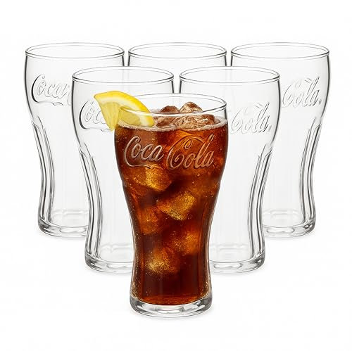 Van Well Coca-Cola Konturglas 6er Set – 0,30 l Gläser geeicht mit geprägtem Schriftzug – Spülmaschinengeeignet – Klassisches Softdrinkglas im Retro-Design