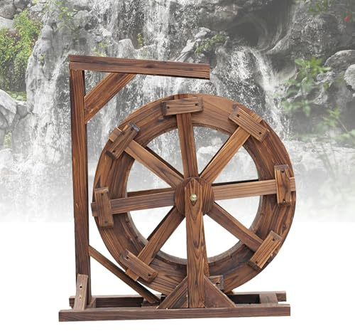 Holz Wasserrad Wasserspiel Springbrunnen Garten-Deko, teich Wasserfall, Vintage Outdoor Indoor Balkon Zier Wasserfall Brunnen, chinesische Feng Shui-Szene(35 * 20 * 43cm/13.8 * 7.9 * 16.9in)