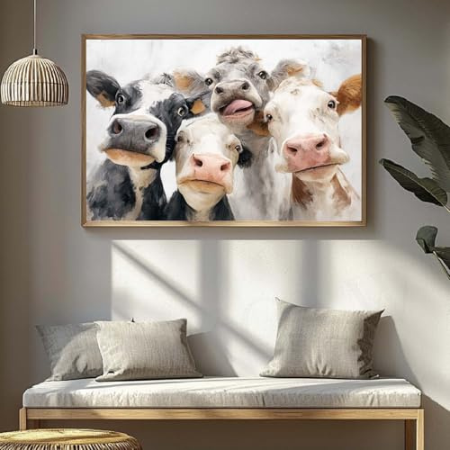 HMXQLW Leinwandbilder Abstrakte Kuh Lustiges Bauernhaus Tier Bilder Poster Kunstdrucke Deko Ohne Rahmen,für Schlafzimmer Wohnzimmer Wohnung Wanddeko (70X100CM,C)