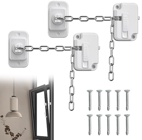 2 Stück Fensterschloss Türkette Ohne Bohren,Fenstersicherung Kinder,Kindersicherung Fenster,Fenstersicherung Kette,Einstellbar Kühlschrankschloss,Für Fenster,Türen,Autofenster,Schränke,Schubladen