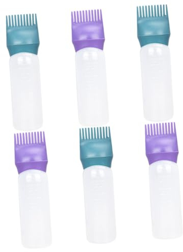 LOLIPPYY 6 pcs Hair Root Applicator Bottles with Comb and Graduated Scale for Hair Dye and Oil Lightweight Plastic for Home Salon Use Dark Green Deep Purple