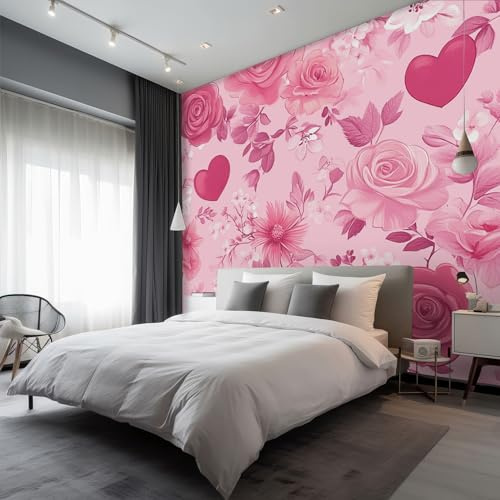 Pink Flower Wallpaper Pink, Coquette Floral Wall Paper for Bedrooms, Home Decor Photo Wallpaper for Living Room 150x105 Non-Woven Wall Mural W&38