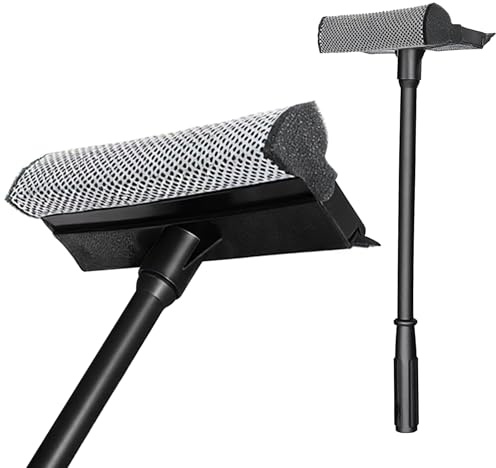 2 in 1 Window Squeegee with Long Handle, Squeegee for Window Cleaning, Windshield Cleaner Tool for Home, Car, Glass, Shower, Outdoor High Window Cleaning