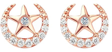 Beydodo Orecchini da donna in oro rosa 750 585 375 vero oro, orecchini a forma di luna stella con diamante 0,11 ct per matrimonio senza allergie, metallo prezioso, Diamante