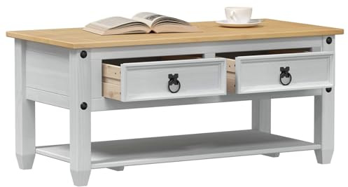 vidaXL Couchtisch Weiß 100 x 48 x 45 cm Massives Kiefernholz