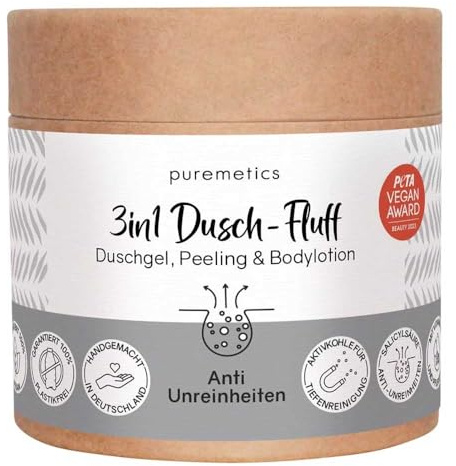 puremetics 3in1 Dusch-Fluff, Anti Unreinheiten, 250g