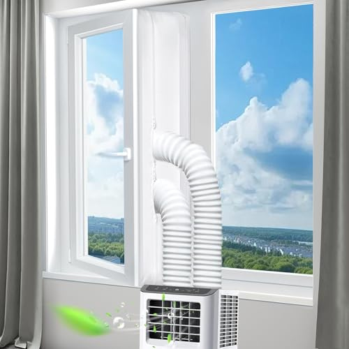 Shinybox 500cm Fensterabdichtung für Mobile Klimageräte, Klimagerät Fenster Klima Abdichtung, Wasserdicht und Reißfest mit Doppel-Reißverschluss, Kein Bohren zum Anbringen an Fenster