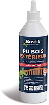Bostik Colle PU Bois Extérieur – Colle Bois Polyuréthane Liquide – Colle Bois D4 Extérieur et Intérieur – Blanc après Séchage – Biberon de 250gr