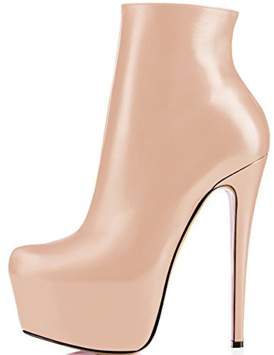 elashe- Stivaletti Donna con Tacco - 15CM Scarpe col Tacco con Plateau - Classiche Stivaletti Donna Inverno Beige EU40