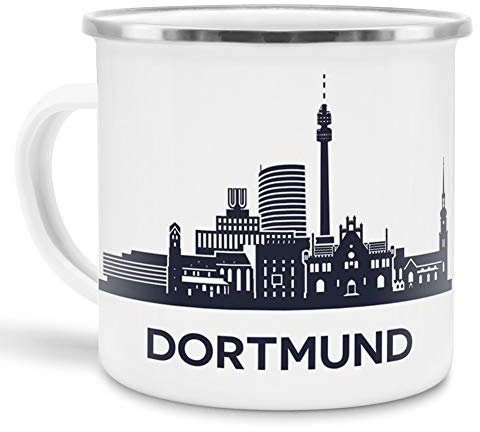 Tassendruck Emaille-Tasse mit Skyline von Dortmund - Souvenir/Edelstahl-Becher/Metall-Tasse