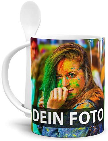 Tasse selbst individuell gestalten/Personalisierbar mit eigenem Foto Bedrucken/Fototasse/Motivtasse/Werbetasse/Firmentasse mit Logo/Löffeltasse Klassik Weiss - XXL Druck