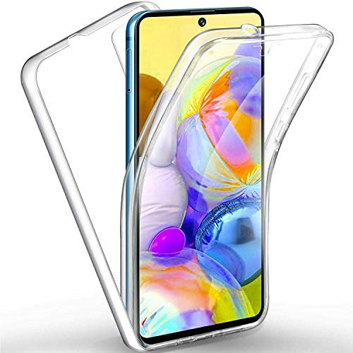 COPHONE® kompatibel Samsung Galaxy A71 Hülle Silikon 360 Grad transparent. Total transparent, weiche Vorderseite + harte Rückseite. Stoßfeste 360-Grad-Touch-Handyhülle für Galaxy A71