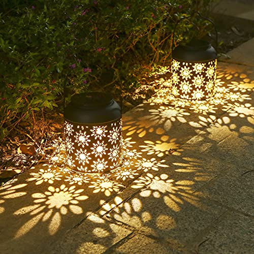 Tomshine Solarlaterne, 2 Stück, LED, Außen-Laterne, wasserdicht, IP65, kabellos, wiederaufladbar für Garten, Terrasse, Außenbereiche [Energieeffizienzklasse A+] LT193
