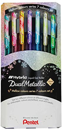 Pentel Hybrid Dual Metallic, 7er Pack Tintenroller Metallic Pastell K110
