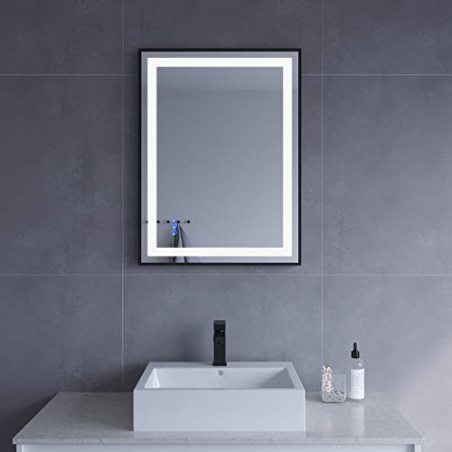 Lichtspiegel 80x60 cm Wandspiegel Schwarz matt Rahmen Badspiegel mit Beleuchtung Lichtschalter Badezimmerspiegel Dimmbare Touch Schalter kaltweiß Neutralweiß Warmweiß Spiegel heizung beschlagfrei