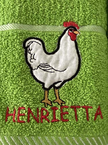 Riggs 100% Cotton 3 Pack Henrietta The Hen Design Kitchen Hand Tea Towels in Lime GreenL8