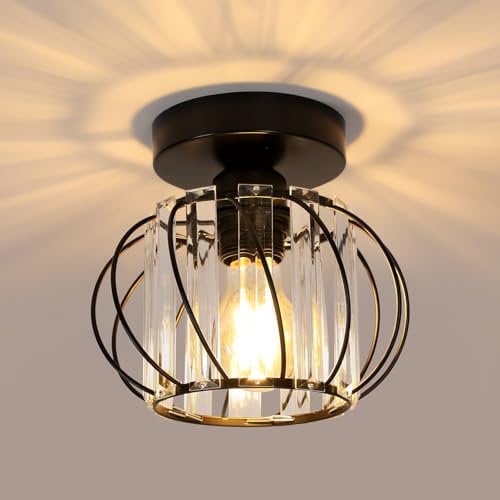 Pheashine Moderne Kristall Deckenleuchte E27 LED Deckenleuchte Mini Kristall Kronleuchter für Küche Esszimmer Schlafzimmer Flur Eingang (Schwarz)