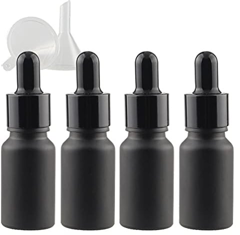 TIANZD 4 Stück 15 ml Leere Matt Schwarz glasflasche Tropfflasche Pipettenflaschen mit Glaspipette, 15ml Glasflasche mit Tropfpipette mit Schwarz Schraubverschluss für ätherische Öle, Parfüm Öle