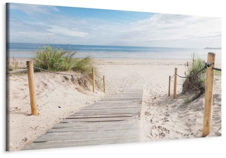 B&D XXL - Wandbilder XXL Strand 90x30 cm 1 tlg Wand Deko Leinwand Bilder Groß Wandbild Wohnzimmer Bild Schlafzimmer Kunstdruck Panoramabild - Meer Natur Landschaft Blick auf die Strände c-B-0158-b-a