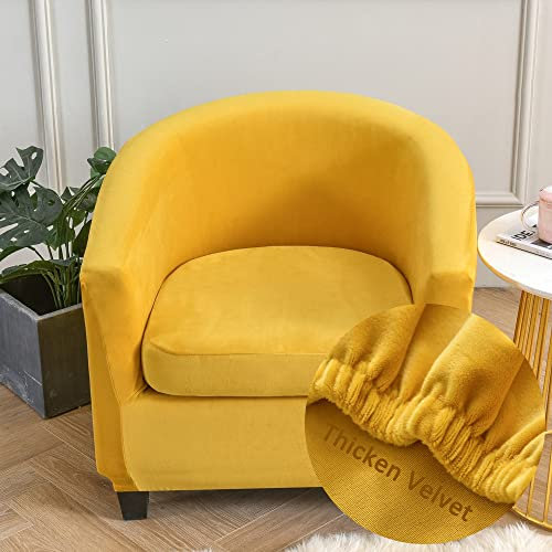 FANSU Velvet Sesselschoner Sesselbezug Elegant Einfarbig Sofabezug, 2-Teilige Tub Chairs Sesselhussen mit Armlehne, Sesselüberwurf für Clubsessel Loungesessel Cocktailsessel (Gelb)