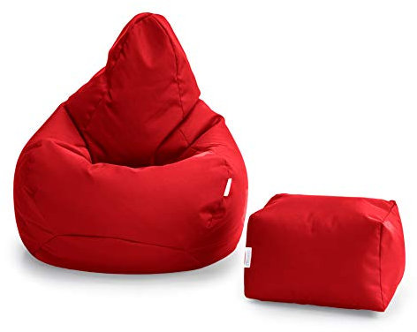Loft 25 sitzsack mit Fußhocker – Gaming sitzsack mit füllung, Komfortabler Bean Bag, Wasserabweisend sitzsack Erwachsene mit hohem Rücken,Bean Bag Chair (Red, Sitzsack + Fußhocker)