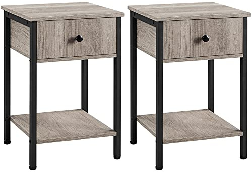 Yaheetech 2X Nachttische Beistelltisch mit Schublade und Ablage Nachtschrank Industrie-Design Kleiner Couchtisch mit Stauraum 40 * 40 * 61 cm Grau