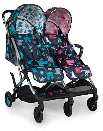Cosatto Woosh Doppel-Buggy, leichter Kinderwagen von Geburt bis 22 kg, Zwillinge oder Geschwister, einhändig zusammenklappbar, kompakt, unabhängige Sitze (Fairy Tale) CT5077 multi