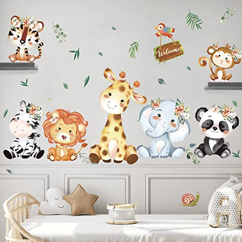 wondever Wandtattoo Dschungel Tiere Wandaufkleber Safari Tiere Elefant Giraffe Wandsticker Wanddeko für Kinderzimmer Junge Babyzimmer