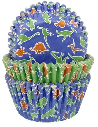 Anniversary House Cupcake Cases, 75 Pieces, Greaseproof Paper Baking Cups, Dinosaur, J136, White
