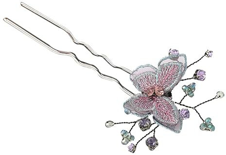 GKONGU Horquillas en Forma de U de Metal 1 Pieza,Alfiler de Bollo de Mariposa de Cristal,Clips de Pelo Accesorios de Peinado para el Cabello para Mujeres, Niñas y Salón