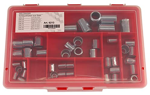 WELDINGER Schlauchhülsen Sortiment aus Stahl 11-22 mm je 6 Stück für Schlauchpresse Hülsenpresse Crimpmaschine