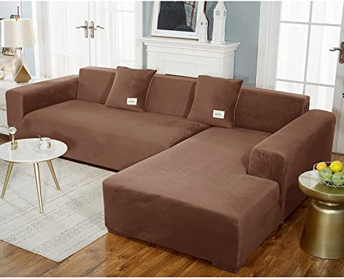 uyeoco Samt Sofabezug L-Form Couchbezug Weich 1 Stück Elastische Lounge-Sessel Sofahusse waschbare Katzen Hunden Möbelschutz (Color : I, Size : 235-300cm)