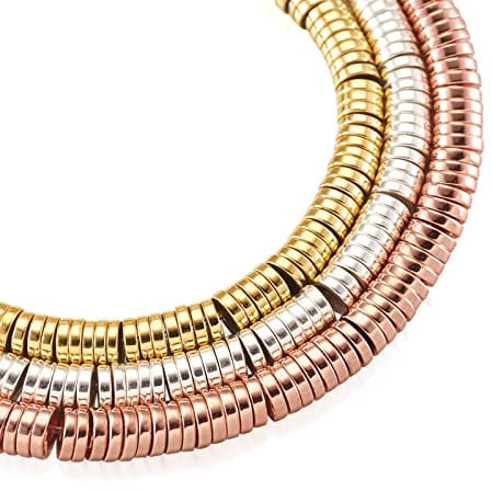 PandaHall 1185pcs 4mm Flat Round Spacer Beads Golden & Silver & Rose Gold Electroplate Synthetic Hematite Heishi Beads Metal Coin Disc Loose Beads for DIY Bracelet Necklace Jewelry Making