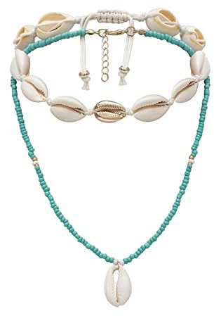 Muschelkette Vergoldet, Layering Kette Gold Schale und Perle Halskette Frauen Schmuck 51.5CM Tochter Geschenk