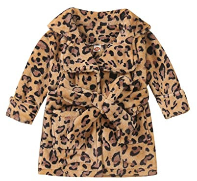 Alunsito Asciugamano avvolgente per accappatoio unisex in peluche di colore solido spesso e comodo per bambina per doccia 120 leopardo 5-6 anni