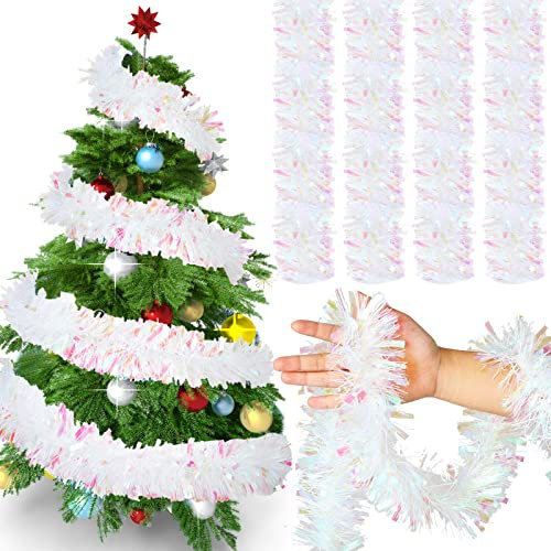 Dilunave Metallic-Lametta-Girlande, 12 m, Dekoration für Weihnachtsbaum, Hochzeit, Geburtstag und Party, hängende Dekorationen (weiß)