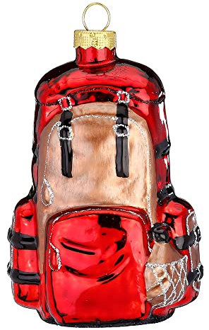 Christbaumschmuck Glas 11cm Rucksack mit Glitzer Weihnachtskugeln Wanderrucksack rot