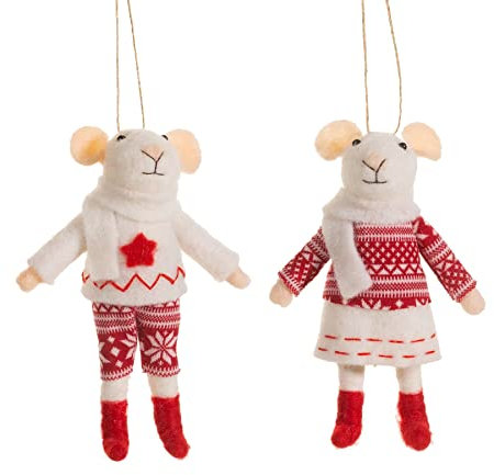 Sass & Belle Set of 2 Mouse in Jumper Felt Decorations - One Of Each Supplied