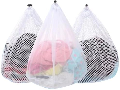 3 x Netz-Wäschesäcke, Waschmaschinen-Netz-Waschbeutel, Jumbo, für empfindliche Kleidung, Bettwäsche, Spielzeug mit Kordelzug, stabil (3 x XXL, 71,1 x 66 cm)