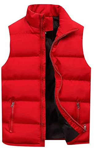 Doudoune sans Manche Homme Zippé Travail Blouson Chauffant Homme Pulls, Gilets et Sweats Homme Manteaux Chaude Veste Coupe Vent Hiver Legere Marque Chasse Pas Cher Automne Halloween Rouge 5XL