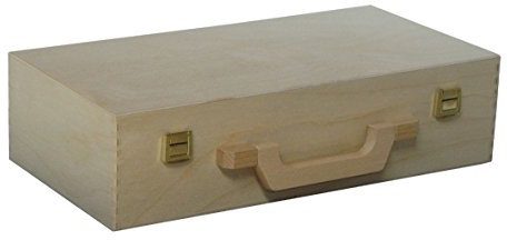 KF-Holz Holzkoffer - Aktenkoffer - Aufbewahrungskoffer - idealer Bastelkoffer & Malkoffer - Geschenkkoffer aus Holz aussen lackiert- tragbarer Holzkoffer (360 x 180 x 90 mm)