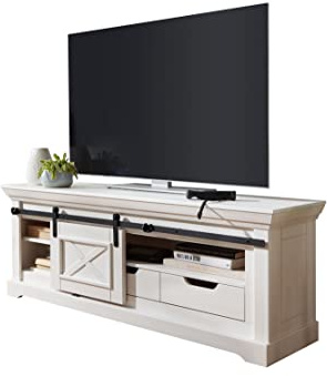 Woodroom TV-Kommode Maribo in Kiefer massiv weiß (BxHxT 156x57x40 cm) Fernsehkommode, TV-Board