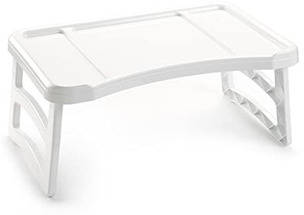 Vassoio da letto in Plastica Tavolino Porta colazione con gambe richiudibili Vassoio da letto o divano (Bianco)