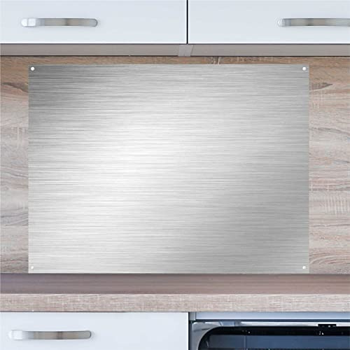 INDIGOS UG Küchenrückwand Platte für Fliesenspiegel - Edelstahllook - 100x60 cm - Spritzschutz Aluverbundplatte hitzebeständig - Rückwand Küche modern abwischbar - Herd & Ofen - Wandverkleidung