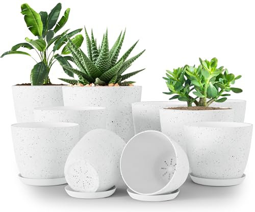 Utopia Home Lot de 10 Pots de Fleurs 18/17/15/13/12 cm Plantpot avec Soucoupe pour la Cuisine, Le Balcon, Les Plantes de Jardin, Les Pots de Fleurs de pépinière pour l'intérieur Gris tacheté.