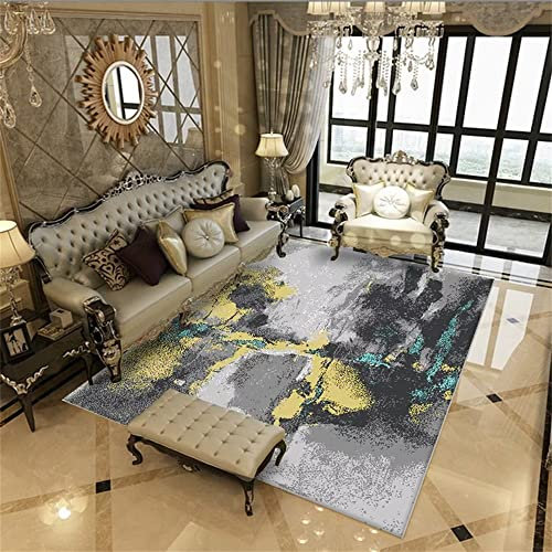 alfombras Medida habitación Juvenil Alfombra Serie de Pintura de Tinta Gris de Estilo Moderno Suave y Duradera 120x170cm