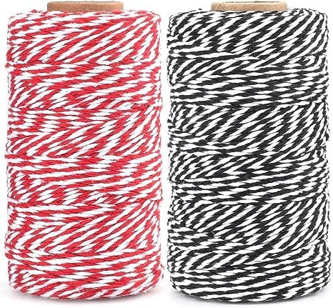 jijAcraft Spago da panettiera, 200 m, colore nero e rosso, 2 mm, in cotone, per lavori fai da te, giardinaggio