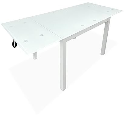 Somnia Descanso - Mesa Extensible de Cristal de Cocina o Comedor Acabada en Blanco Modelo Närke, Práctica y Funcional. Medidas: 100-170 cm (Largo) x 70 cm (Ancho) x 75 cm (Alto)